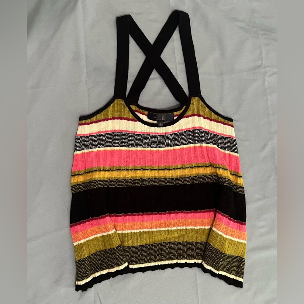 RACHEL ROY Ribbed Knit Stripe Cropped Tank Top